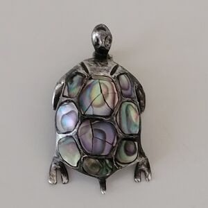 Vintage Taxco Mexico TBR Sterling Silver 925 Abalone Inlay Turtle Brooch Mexican